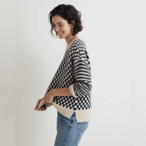 Madewell Navy and Cream Checkered Sweater - Picture 4 of 9